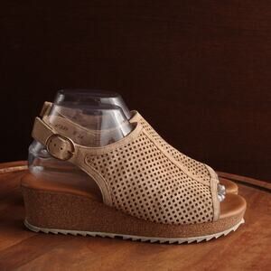 Paul Green Sandals Womens SZ UK 5 US 7.5 Brown Cleo Leather Slingback Wedge Shoe
